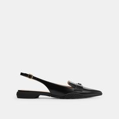 A relaxed easy-to-wear style our smooth leather Carrie skimmer is detailed with our tonal Signature hardware for a heritage touch. Featuring a sophisticated pointed toe the flat slingback silhouette is finished with a non-skid rubber sole for great traction and a padded footbed for all-day comfort. | Coach Carrie Skimmer - Women's Size 5 - Black Elegant Flat Slingback Pumps For Office, Modern Flat Slingback Pumps For Formal Occasions, Leather Pointed Toe Slingback Pumps For Work, Leather Pointed Toe Flats With Heel Strap For Office, Leather Slingback Pumps With Pointed Toe For Work, Elegant Leather Sole Slingback Slip-on Sandals, Sleek Leather Slingback Pumps For Business, Formal Flat Heel Slingback Pumps, Elegant Slingback Flats For Office