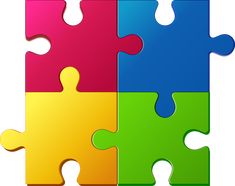 four puzzle pieces with different colors on them