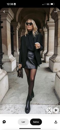 Night Out Autumn Outfit, All Black Evening Outfit, Mums Night Out Outfits, Rockettes Outfit Ideas, Black Leather Skirt Christmas Outfit, Michelin Star Restaurant Outfit, Outfit For Art Exhibition, Black In Black Outfits, Chealse Boot Outfit Women Skirt