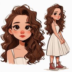 a drawing of a girl with curly hair