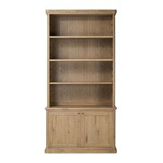 a wooden bookcase with two doors and drawers