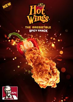 the advertisement for hot wings has an image of a pepper on it