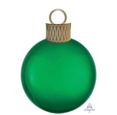 a green christmas ornament with a gold ring on it's top and bottom