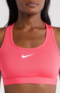 Work up a sweat on and off the pickleball court in this padded sports bra featuring wide straps and signature moisture-wicking tech. Racerback Dri-FIT moisture-wicking technology Lined 72% polyester, 28% spandex Machine wash, line dry Imported Lululemon Sports Bra Pink, Nike Sports Bra Aesthetic, Nike Running Clothes, Nike Sports Bra Women, Nike Bras, Cute Sports Bras, Nike Stuff, Volleyball Gear, Hot Pink Sports Bra