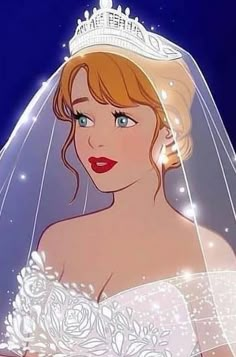 a woman in a wedding dress with a tiara on her head and veil over her face