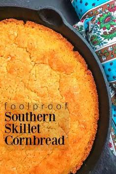 Cornbread in cast iron skillet.