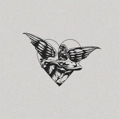 a drawing of an angel with wings on it's chest, holding a heart