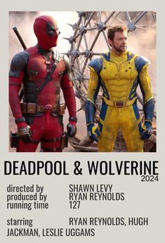 the deadpool and wolverine movie poster with two men in costumes standing next to each other