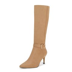 PRICES MAY VARY. 【Feature】: The Knee High Boots for women, Heel: 2.9in / 75mm, stiletto heel, Pointed toe, Side zipper closure, Faux suede upper, solid color, Leather sole with rubber heel cap, Leather lining and footbed. 【Comfortable】: Women's knee high boots with lightly padded insole let you feel easy and not tire for long time walking. 【Stylish Design】: A classic knee high boots with decorative buckle strap, these comfy knee high boots will become a weekend staple in your wardrobe. 【Suitable High Boots For Women, Women's Knee High Boots, Women Heel, Dress Jeans, Womens Stilettos, Heel Caps, Womens Knee High Boots, Wide Calf, Rubber Heels