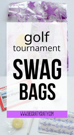 golf tournament swag bags with text overlay that says golf tournament tournament swag bags