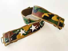 5 Pieces Vintage Military Cotton Belts, painted with fabric, acrylic and spray paint. Military Belt, Vintage Military, Military Art, Suspender Belt, Fashion Items, Military Fashion, Spray Paint, Suspenders, Handmade Art