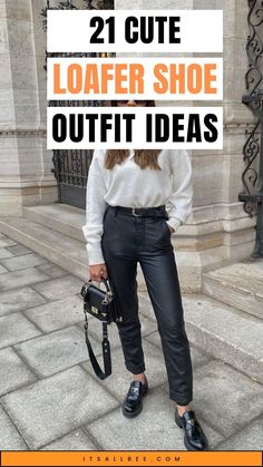 Casual Work Outfits With Loafers, Jeans With Black Loafers Women, Black Pants With Loafers Outfit, Shiny Black Shoes Outfit, Jumpsuit And Loafers Outfit, Chunky Prada Loafers Outfit, Women’s Chunky Loafers, Dress Pants With Loafers Women, Vionic Loafers Outfit