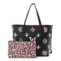 This is an authentic LOUIS VUITTON Monogram Giant Wild At Heart Neverfull MM in Black. This pre-owned luxury tote is part of the Louis Vuitton Fall 2021 “Wild at Heart” collection. This limited edition city tote is crafted of oversized versions of the iconic Louis Vuitton monogram on coated canvas in ivory, pink, and beige on a black background. The bag features leather top handles and polished gold-tone hardware with four side laces for cinching. The top is open to a spacious, cheetah print, microfiber interior with a hanging zipper pocket and a matching pochette. Pink Cheetah Print, Pink Cheetah, Wild At Heart, Neverfull Mm, Wild Hearts, Louis Vuitton Bag Neverfull, Free Bag, Cheetah Print, Authentic Louis Vuitton