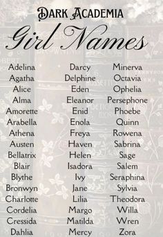 the dark academy girl names list