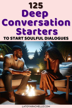 text reads - 125 deep conversation starters to start soulful dialogues Deep Conversation For Couples, Deep Conversations For Couples, Intimate Conversation Topics, Great Conversation Starters For Couples, Husband And Wife Conversation Starters, Conversation Prompts For Couples, Deep Conversation Starters For Friends, Intimate Conversation Starters, Date Night Questions For Married Couples Conversation Starters