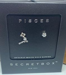 Pisces 24K White Gold Dipped Earrings Secret Box Pisces Earrings, Secret Box, Gold Dipped, White Gold, Gold