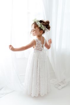 Boho Lace Flower Girl Dress Rustic White Wedding Dress Will - Etsy Lace Flower Girl Dress Rustic, Unique Flower Girl Dresses, Bohemian Flower Girl Dress, Bohemian Flower Girl, Rustic Flower Girl Dress, Lace Flower Girl Dress, Boho Flower Girl, Long Flower Girl Dresses, Rustic Flower Girls