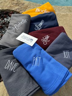 "Do not place your order without the following information Name or Monogram, thread preference and Font. NO CHANGES will be made after the order is placed Who doesn't need a Personalized Soft Sweatshirt Blanket? These Blankets make great gifts and are great for sitting in the stadium watching your favorite athlete THIS LISTING IS FOR A NAME OR MONOGRAM If you have a logo, we have an additional charge add this listing to your order after I approve https://www.etsy.com/listing/820100984 7.8-ounce, Stadium Blanket, Stadium Blankets, Sweatshirt Blanket, Name Blanket, Un Logo, Custom Sweatshirts, Embroidered Sweatshirt, Personalized Embroidered, Embroidered Sweatshirts