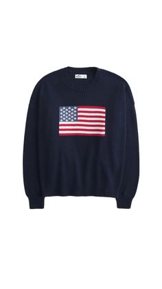 a sweater with an american flag embroidered on the front and back, in navy blue