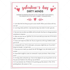 Dirty Minds Game for Adults Valentine's Day Party by LittleSizzle Mind Game Questions, Trivia Questions For Adults, Funny Would You Rather, Couples Night, Pick A Number, Fun Quiz Questions, Party Girls Night, Adult Valentines, Game For Adults