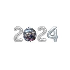 the number four balloon is next to an image of a disco ball and numbers that spell out 2013