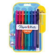 a box of assorted colored paper mate inkjoy pens