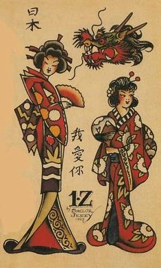 two geisha women dressed in traditional japanese clothing