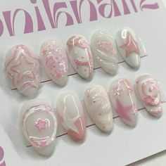 Gel X Nails With Charms, 2d Nail Art, Kawaii Nail Art, Cute Simple Nails, Nails Cute, Girly Acrylic Nails, Party Nails