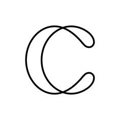 the letter c is made up of two thin lines and has a curved edge on one end