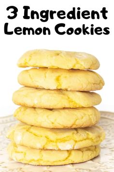 three ingredient lemon cookies stacked on top of each other