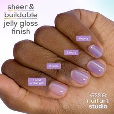 Essie Jelly Gloss, Essie Purple Nail Polish, Essie Jelly Nail Polish, Opi Clay Dreaming, Lavender Jelly Nails, Nail Color 2025, Simple Jelly Nails, Light Pink Jelly Nails, Essie Gel Couture Swatches