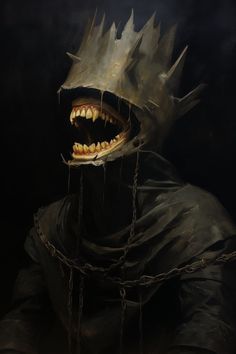 a painting of a monster with its mouth open and teeth hanging down from it's head