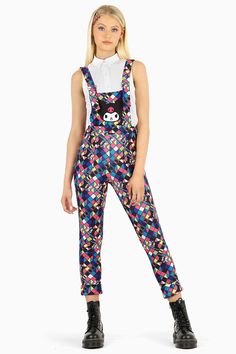 Kuromi Geometric Overalls - LIMITED ($129AUD) by BlackMilk Clothing Kuromi Onesie, Kuromi Pajama Set, Black Kawaii Top With Character Print, Kuromi Luggage, Long Overalls