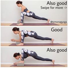 a woman is doing yoga poses on her stomach and back, with the words aso good swipe for more