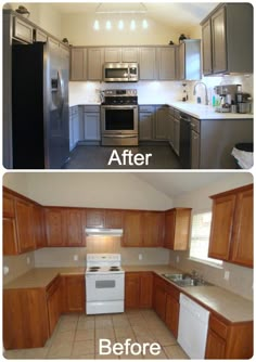 before and after pictures of a kitchen remodel