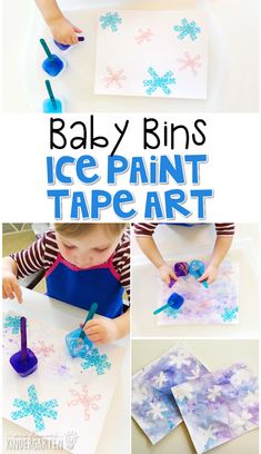 the instructions for how to make an ice paint tape art project with snowflakes