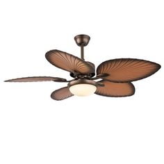 a ceiling fan with three leaves on the blades and a light in front of it