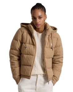 Ralph Lauren Cable Knit Hooded Down Coat Ralph Lauren Cable Knit, White Ducks, Duck Down, Down Coat, Knit Cuff, Lauren Ralph Lauren, Cable Knit, Rib Knit, Camel