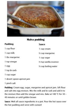 a recipe for making pudding in a pan