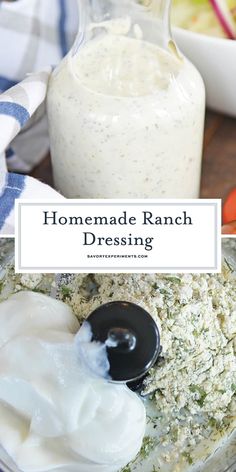 homemade ranch dressing in a glass bowl with a spoon