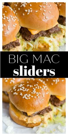 several hamburger sliders with cheese and lettuce on them are shown in three different photos