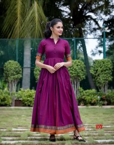 Kalamkari Dresses, Ikkat Dresses, Purple Saree, Frock Fashion, Simple Gowns, Simple Kurta Designs