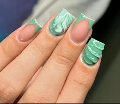 Green Short Nails, Teal Acrylic Nails, Simple Summer Nails, Short Coffin Nails Designs, Spring Acrylic Nails, Tie Dye Nails, Nail Art Trends, Fancy Nails Designs