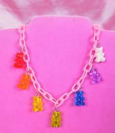 Gummy Bear Necklace, Choker Necklace Handmade, Pink Chain, Funky Necklace, Necklace Y2k, Kawaii Jewelry, Handmade Jewelry Necklace, Bear Necklace, Gummy Bear