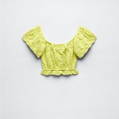 Zara Yellow Pointelle Knit Top. Perfect For Summer! New With Tags Spring Lace Crochet Top, Spring Stretch Crochet Top, Fitted Lace Crochet Top For Spring, Spring Pointelle Knit Lace Top, Spring Lace Top With Pointelle Knit, Spring Party Crochet Top, Spring Lace Stretch Crochet Top, Spring Zara Crochet Tops, Chic Lace Crochet Top With Pointelle Knit