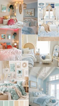 a collage of pictures with different colors and furniture