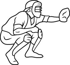 a black and white drawing of a football player with his hand out to the side