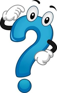 a cartoon blue question mark with eyes and hands