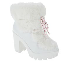 Stunning Ultra Comfy Chic Warm White Fur Boots With Traction Rubber Sole For Icy Weather Plush Faux Fur Brings Instant Warmth And Outstanding Texture To A Scene-Stealing Cold-Weather Boot With A Towering Heel And Trendy Lugged Platform Sole White Snow Boots For Winter, White Synthetic Boots For Winter, White Synthetic Winter Boots, White Winter Snow Boots, White Winter Ankle Boot Heels, White Ankle Boot Heels For Winter, Winter White Platform Boots, White Platform Boots For Winter, White Boots With Faux Fur Lining