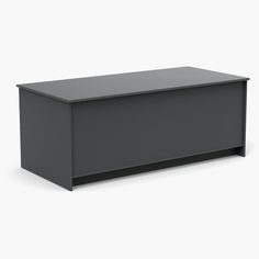 an office desk with a black top on a white background